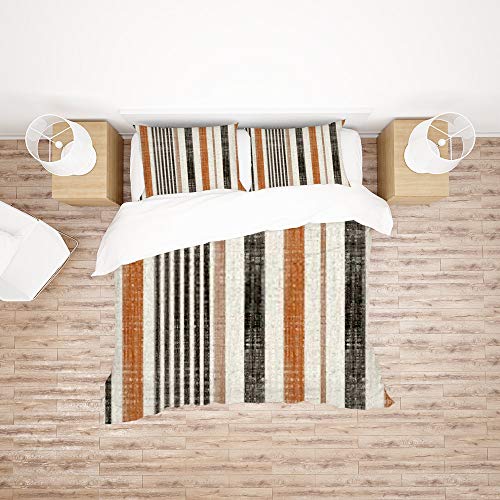 Housse de couette anti-plis beige et marron : parure de lit 3 pièces Queen Size facile à laver