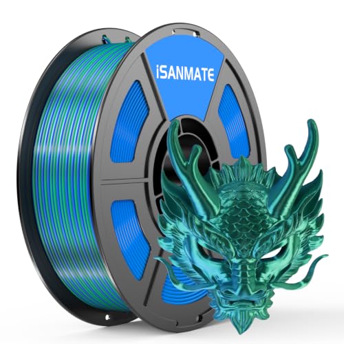 Image of iSANMATE Silk Blue Green PLA Filament 1.75mm 1kg for FDM 3D Printer | Compatible with Bambu Lab 3D Printers & AMS, Shiny Surface, Easy Printing for Beginner, Upgraded Toughness & Clog-Free