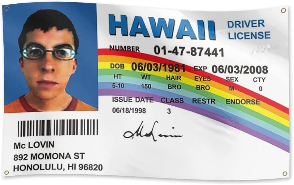 Amazon com : McLovin Fake ID Flag Banner （3 x 5ft）Fake Driver License