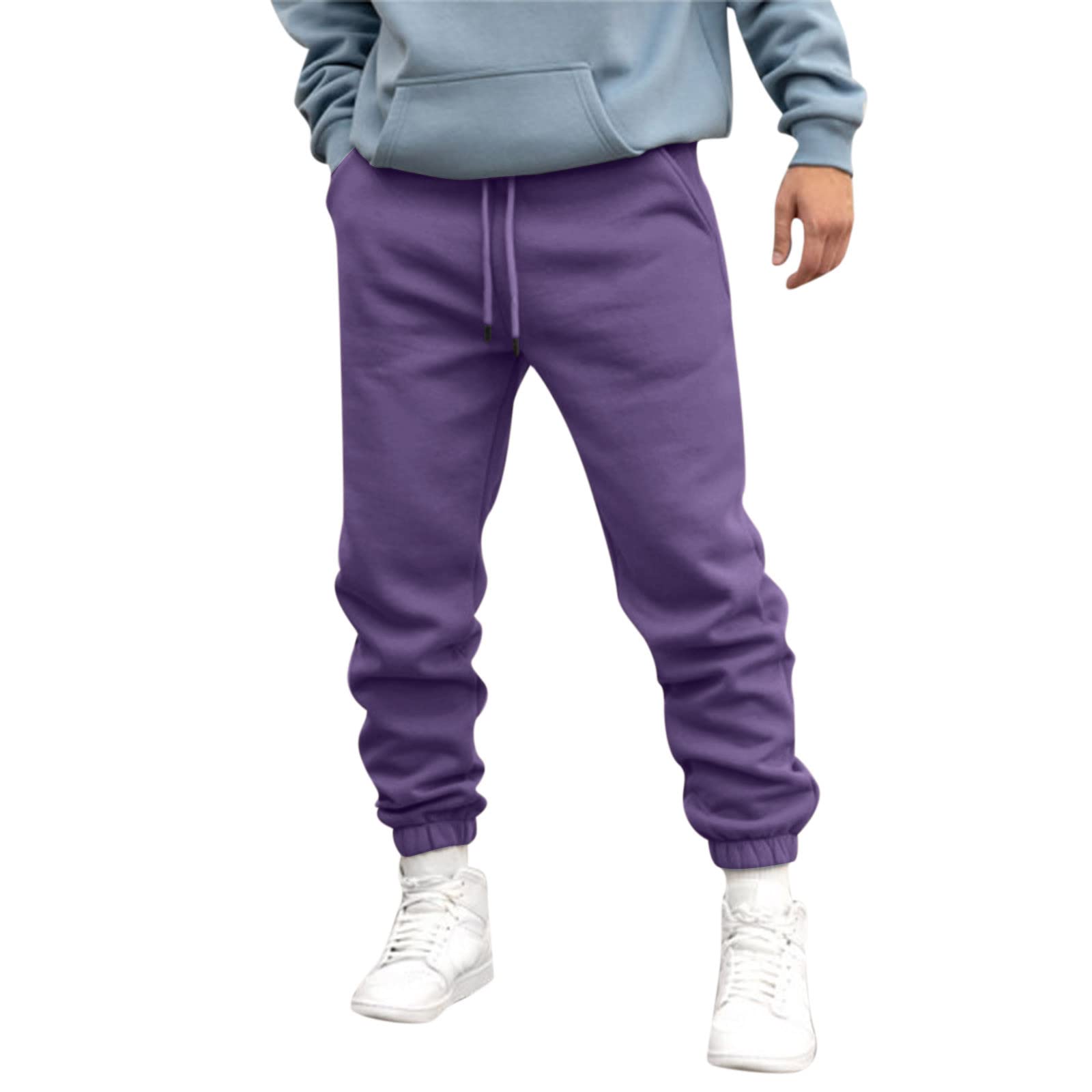 Men's Purple Fleece Jogger Pants Tracksuit Bottoms Lightweight Active Basic Workout Athletic Track Pants Cinch Bottom Gym Running Sweatpants Drawstring Activewear Trousers With Pockets