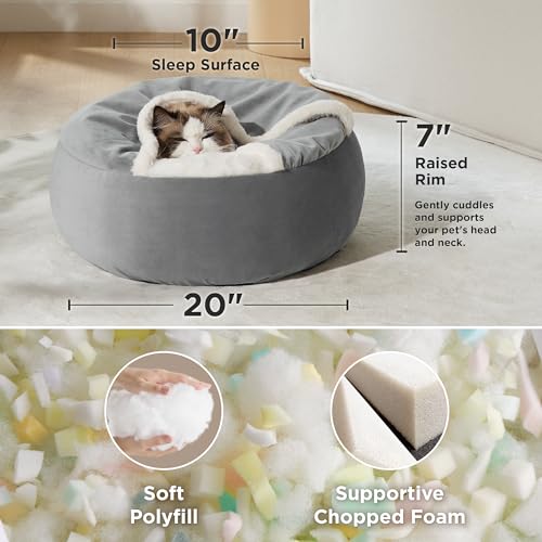 Lesure-Cat-Bed-with-Cover-Cave-Covered-Round-Kitten-Bed-with-Hooded-Blanket-Machine-Washable-Burrow-Pet-Bed-for-Indoor-Cats-Extra-Small-Cuddler-Cozy-Cave-Puppy-Bed-with-Anti-Slip-Bottom-Grey-20