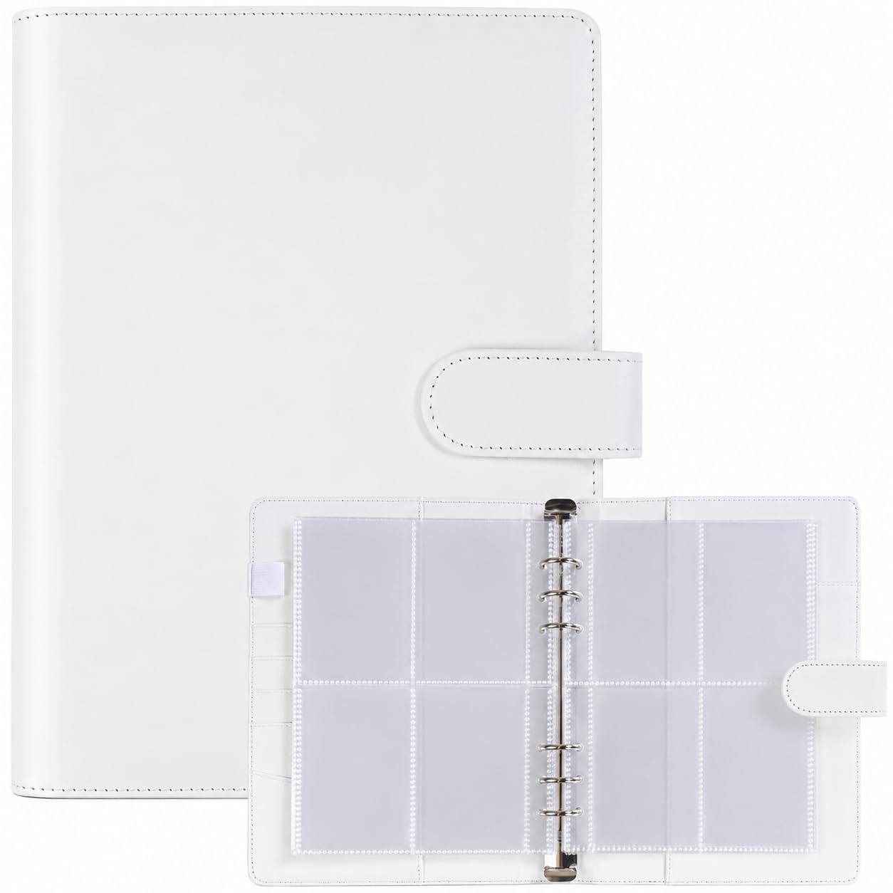 A5 Kpop Photocard Binder, 6-Ring Album with 30 Double-Sided 4-Pocket Card Pages, 240 Card Slots, PU Leather Cover with Magnetic Buckle Closure, for K-Pop Trading & Game Cards (White)