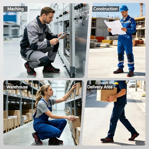 Image of Hogent Steel Toe Shoes for Men Lightweight Comfortable Non Slip Work Shoes Women Puncture Proof Safety Sneakers for Industrial Construction & Daily Life