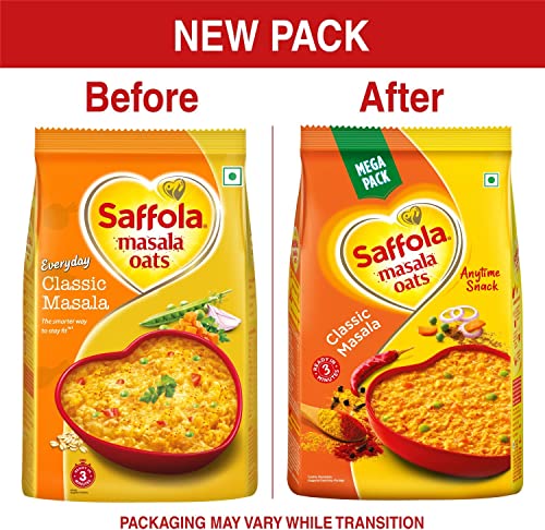 Image of Saffola Masala Oats | Tasty Evening Snack| Healthy Snack| Classic Masala| 500g (Pack of 2)