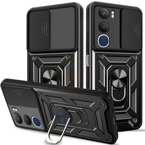 Image of Armor Bumper Back Cover Case for Vivo Y29 5G Rotating Camera Cover, Ring Holder & Kickstand | Heavy Duty & 360 Degree Protection Vivo Y29 5G Back Cover (Black)