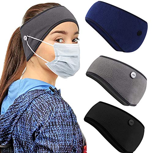 Vantic Thermal Headband with Buttons, Fleece Ear Warmer Headband, Ear Warmer Thermal Headband for Men Women, for Winter Running Cycling Skiing (3PCS)