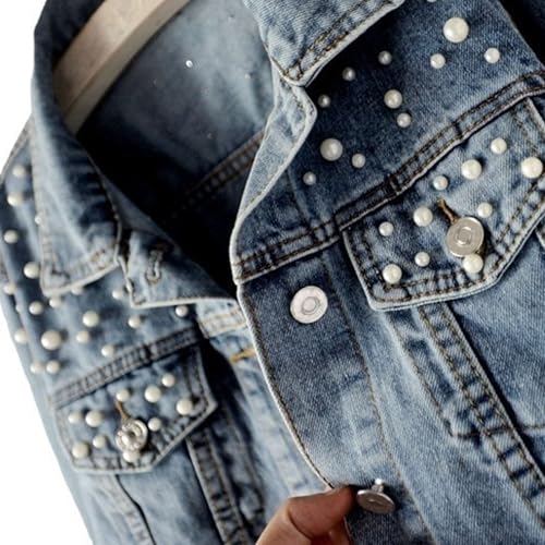 Women Oversized Denim Jacket Embroidered Pearls Beading Jeans Coat Jean Jacket Women 2025 Y2K Trendy Clothes4