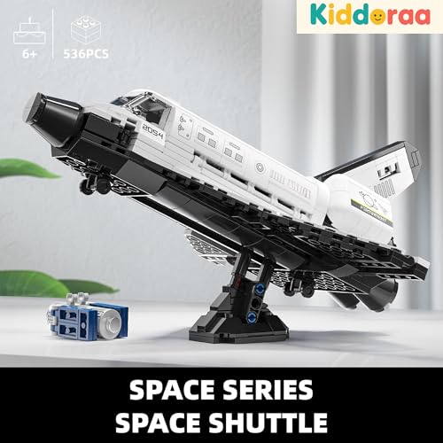 Image of Space Shuttle Rocket Building Block Set - 536 PCS Spaceship Model Kit with Stretchable Satellite & Translucent Design - STEM Construction Toy & Home /Office Decor - Gift for Kids 8-12 & Adults