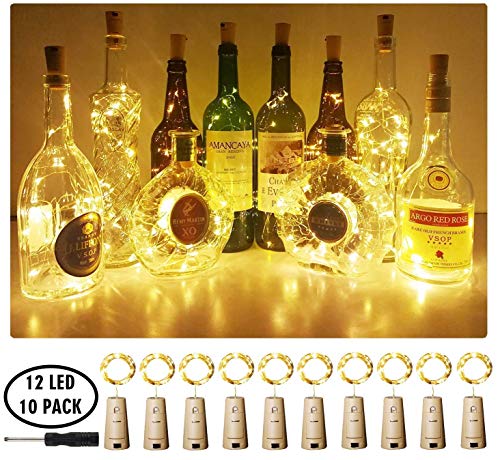 Aluan Wine Bottle Lights With Cork Christmas Lights 12 Led 10 Pack Fairy Lights Waterproof Battery Operated Cork String Lights For Jar Party Wedding Christmas Festival Bar Decoration, Warm White #TOP1