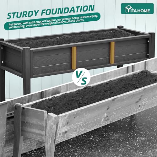 YITAHOME Raised Garden Bed HDPE, 47x18x31In Raised Flower Bed Poly-Wood Weather-Resistant Elevated Planter Box with Lockable Wheels & Storage Shelf for Vegetable Flower, Black by YITAHOME - Image 8
