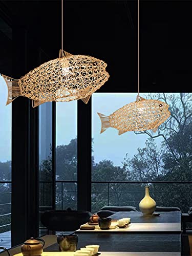 MIXL - Fish-Shaped Rattan Woven Pendant Light,1-Lights Boho Fish Lighting,Natural Weaving Wicker Light Fixture,Rustic Farmhouse Rattan Chandelier for Dining Room Living Room Bedroom Kitchen - Image 9