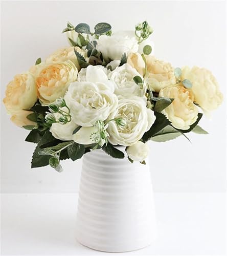 Miniatura 3 de Arreglo de 5 cabezas de flores artificiales, peonía de seda, ramo de rosas Phillips, ramo de novia para boda, oficina, fiesta, jardín, decoración