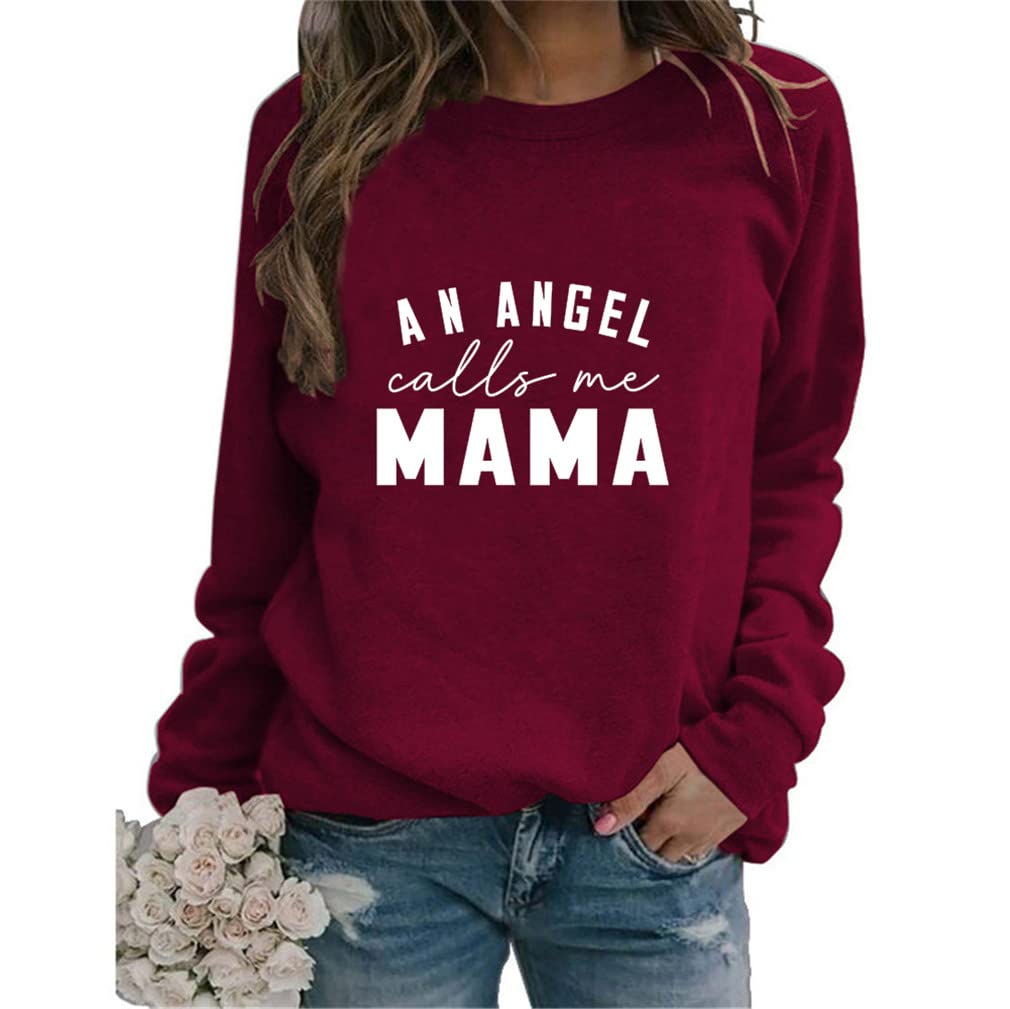 An Angel Calls Me Mama Shirts Women Crew Neck Funny Mom Life Sweatshirts Casual Crew Neck Long Sleeve Pullover Top