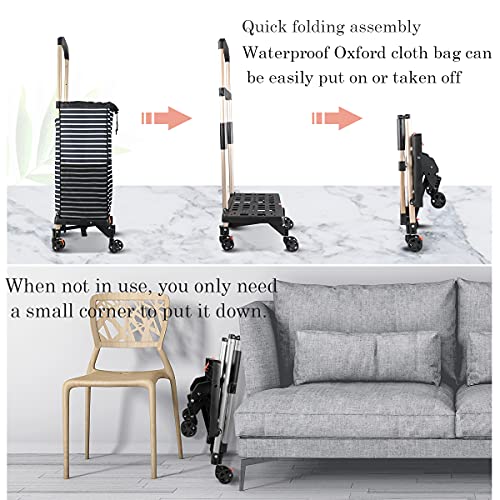 Einkaufstrolley, zusammenklappbar, Teleskopgriff, 4 drehbare Räder mit Bremssystem, wasserdichte Einkaufstaschen, Super… – Bild 3