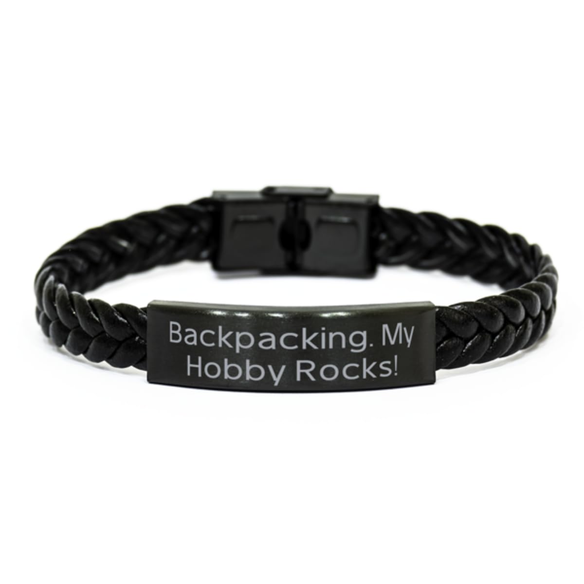 Perfect Backpacking Gifts, Backpacking. My Hobby Rocks!, Birthday Gifts, Braided Leather Bracelet For Backpacking from Friends, Hiking, Camping, Travel, Adventure, Outdoors, Nature, Gifts for him,