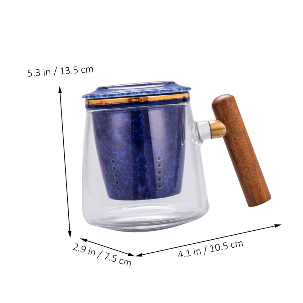 Retro Teetasse aus Glas und Keramik, 400ml, Blau, mit Deckel