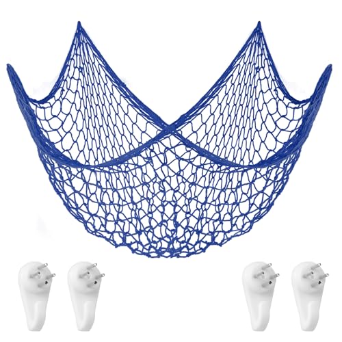 Aolso Rede de pesca, redes de pesca decorativas, 200 x 100 cm estilo mediterrâneo, decoração marítima, pendente de parede para casa, festa decoração fotográfica parede decoração - azul