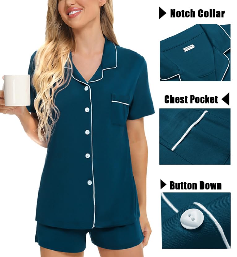 Image of SWOMOG Womens 3pcs Button Down Pajamas Set Short Sleeve Sleepwear Bride Pj Lounge Set with Long Pants