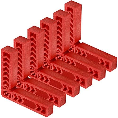 KINJOEK 6 PCS 6 Inch 90 Degree Positioning Squares, Right Angle Clamps Woodworking Carpenter Corner Clamping Square Tool for Picture Frames, Boxes, Cabinets or Drawers, Red