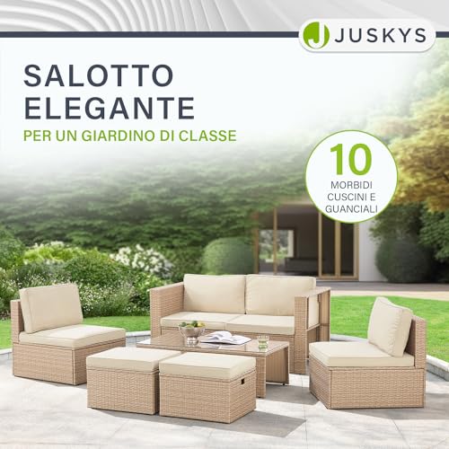 Juskys Set Di Mobili Da Giardino Salou In Polyrattan - Salotto Resistente Alle Intemperie Per 6 Persone - Con Tavolo E Cuscini - Per Ambienti Esterni Come Giardino, Balcone, Terrazza - Crema/Sabbia - 4