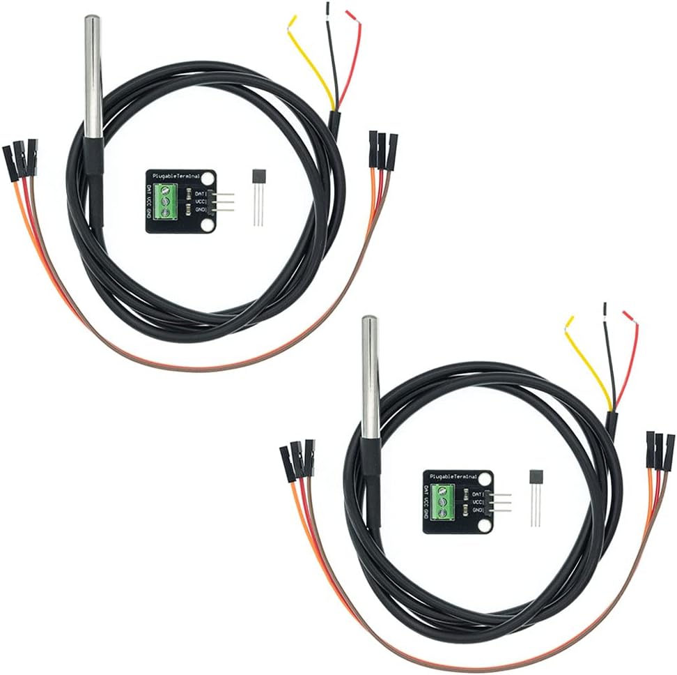 2 Pack Temperature Sensor Module Kit with Waterproof Stainless Steel Probe, Temperature Sensor Chip for Arduino and Raspberry Pi