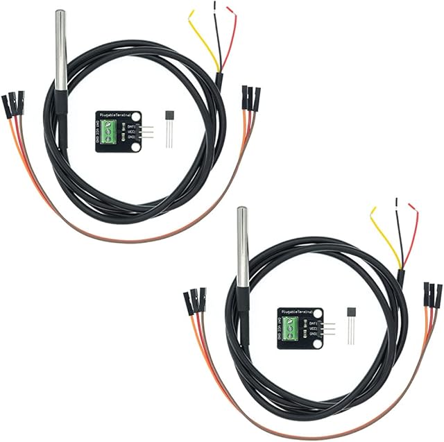 2 Pack DS18B20 Temperature Sensor Module Kit with Waterproof Stainless Steel Probe, TO-92 for Arduino and Raspberry Pi