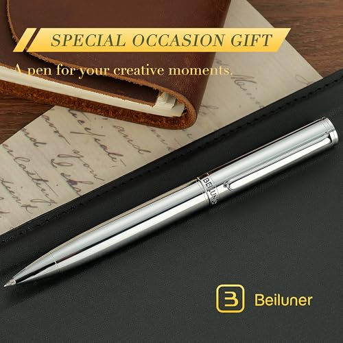 Image of BEILUNER Silver Gel Pen - Luxury Featuring Bright Chrome Finishes, Black Ink Refill, Best Pen Gift Set for Men & Women, Business Signature, Executive, Office Retractable,Nice Fancy Designer Pens