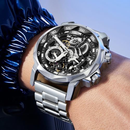Image of FEICE FM511 Skeleton Auto Watch, Sapphire Luminous 5ATM Steel Strap.