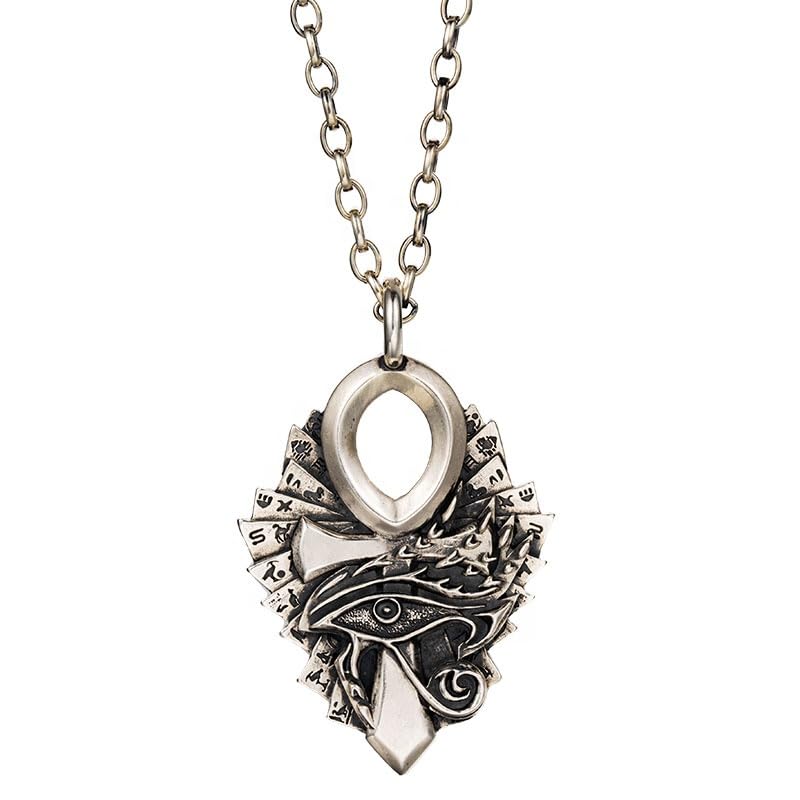 Collier Oeil d'Horus en argent et cuivre pour homme bijou rétro