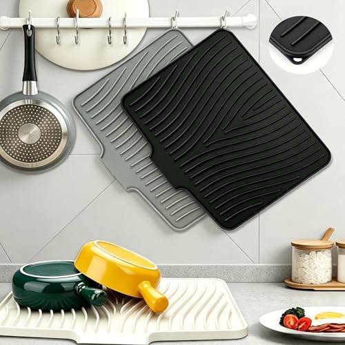 Image of EBIGIC Silicone Dish Drying Mat,19.7 inch*17 inchDish Drying Pad,Kitchen Accessories,with Built-In and Non-Slip Drain,Easy Clean, Fit for Kitchen, Bar, RV, Refrigerator and Drawer Liner, Grey