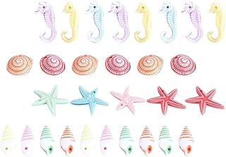 POPETPOP 50 Sztuk Żywicy Nautyczne Dekoracje Zestaw Mini Plaża Muszle Konik Morski I Muszli Ozdoby Do DIY Rzemiosła Micro Krajobraz Fish Tank