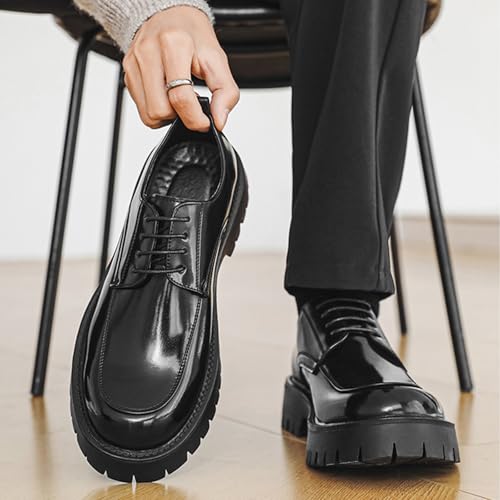 Image of Men's Leather Platform Formal Derby Shoes Round Toe Lug Sole Lace Up Dress Shoes Casual Work Office Business Oxfords