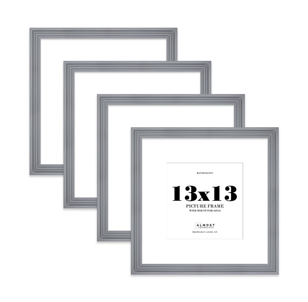 13x13" Grey Picture Frame - 13x13" Square Frame with 10x10" Mount for 13x13"/10x10" Pictures Vintage Style Antique-Inspired Home Accessories, 4 Pack