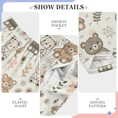 Seamless Pattern with Lovely Bear and Simple Flowers Pajamas Bottoms with Pockets Comfy Pjs Sleepwear Elastic Waistband Pajamas Pants Lounge Pants for 6-14 Years4