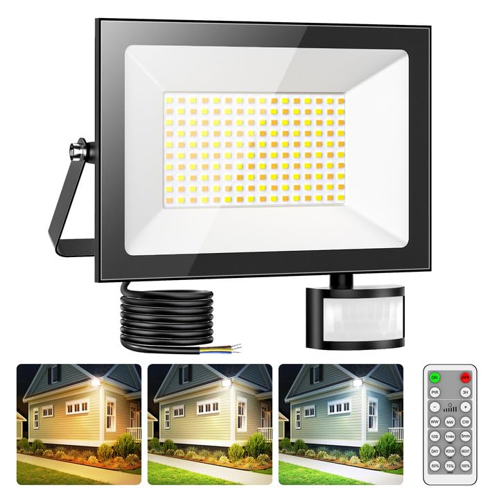 Sararoom Focos LED Exterior con Sensor de Movimiento 100W, 10000LM Foco Proyector LED, 3000K/4500K/6500K Floodlight, IP65 Impermeable Luz de Seguridad para Casa Jardín Garaje Patio Estadio Hotel Naves