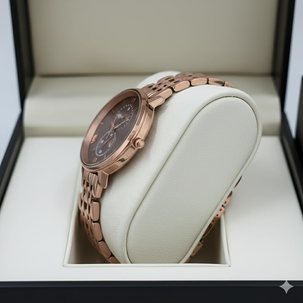 styledose Women's Luxury Black Analog Watch – Rose Gold Roman Numerals with Stylish Metal Chain Strap Wrist Watches for Women's & Girls&Miss&Ladies (Brown) 1