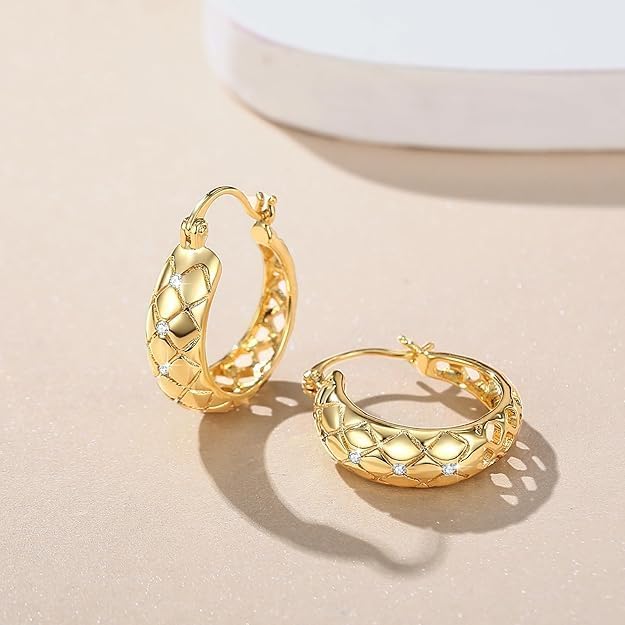 Gold Earrings for Women 14K Gold Hoop Earrings for Women Radiant Cubic Zirconia Comfortable Gold Earrings Women 20mm - Image 2
