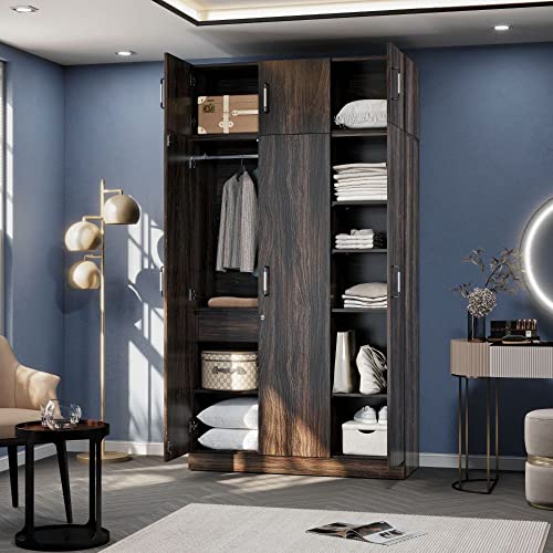 Image of Wakefit Wardrobe | 1 Year Warranty | Engineered Wood Almirah, Cupboard for Clothes Storage | 3 Door, Mirror, 1 Drawer, 1 Hanging Space | Gingham - Dark Brown