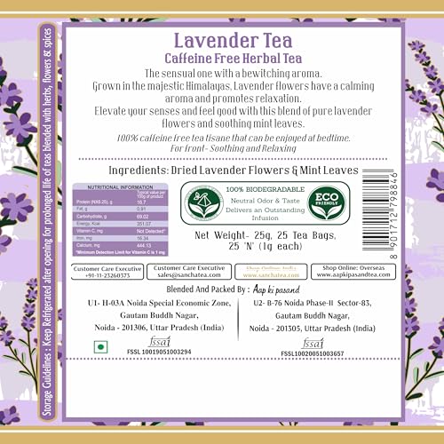 Image of Sancha Tea Boutique, Lavender Tea, Caffeine Free Herbal Tisane, 25 Pyramid Bags, Naturally Calming & Relaxing, Floral Herbal Infusion
