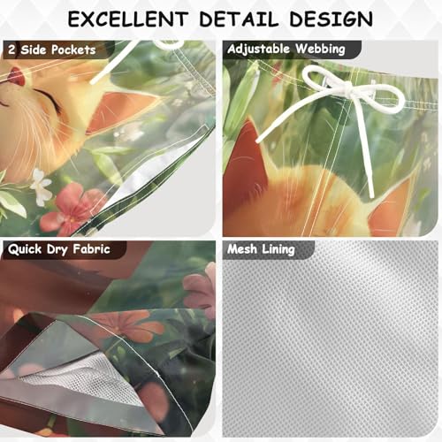 DOMIKING Kitten Flowerpot Orange Boys' Pull On Swim Trunks Quick Dry Boardshorts with Mesh Lining for Kids Boys M3