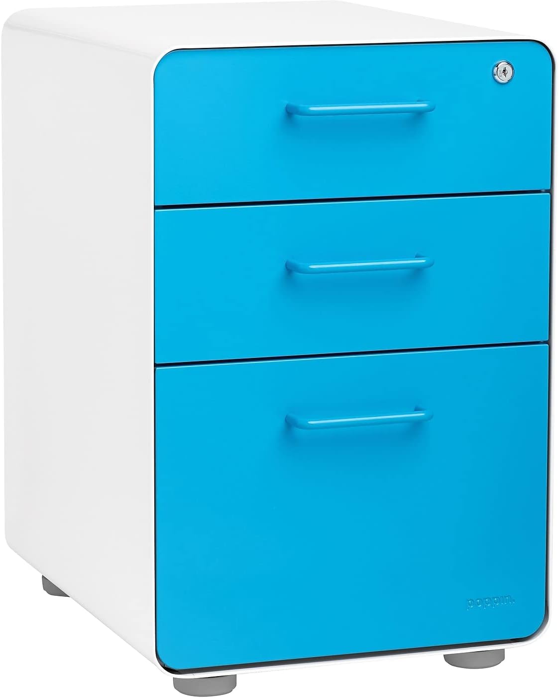 Poppin Stow 3Drawer File White + Pool Blue, 2