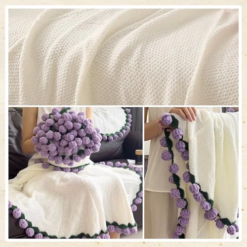 Manta de ramo de flores de ganchillo hecha a mano morada de 40 pulgadas 6
