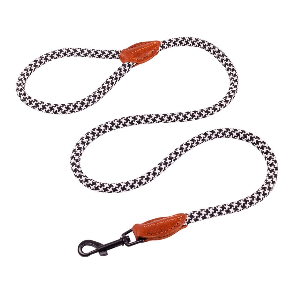 AllPetSolutions Rope Dog Lead - Heavy Duty Walking, Running, Outdoor Training Lead for Dogs - Anti-Tangle Leash with 360 Hook, Strong Clip, Easy Grip Loop Handle - Black/White, Braided Nylon, 120cm