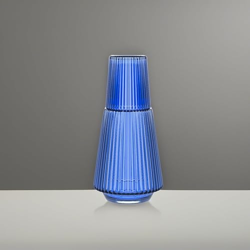 Miniatura 5 de American Atelier Jarra de agua vintage con vaso, jarra acanalada de 37 onzas y vaso a juego que se dobla como tapa para habitación de invitados,