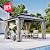SUNBURY 10'x12' Outdoor Cedar Wood Gazebo, 2-Tier Metal Hardtop Wooden Frame Gazebo for Patio with Privacy Curtains and Mosquito Nettings for Gardens, Lawns, Backyard, Poolside (Grey Frame)