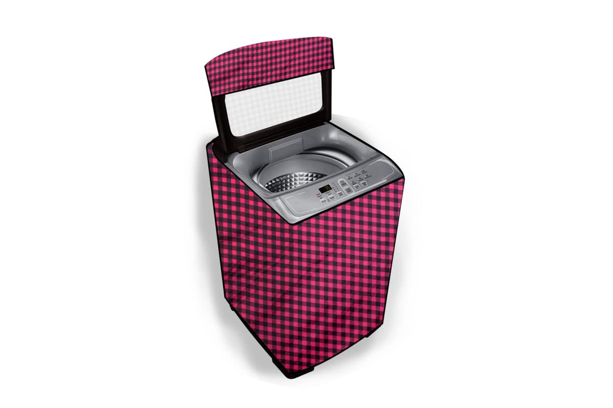 Stylista Polyester Washing Machine Cover Compatible for Godrej 7 Kg Fully-Automatic Top Loading WTEON ALR 70 5.0 FISNS COBR, Gingham Pattern Magenta