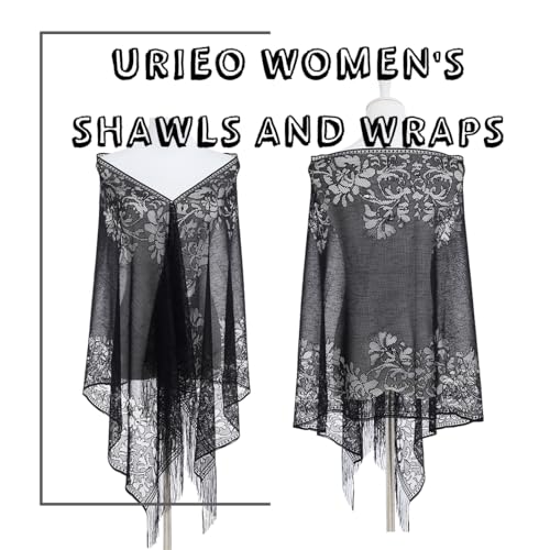 Urieo Women's Floral Shawls and Wraps for Evening Dresses Lace Long Pashmina Black Scarf Wedding Party Soft Large Shawl2