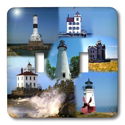 Interruptor de doble palanca Lighthouses Over Lake Erie 3dRose lsp_61714_2 de pared 3