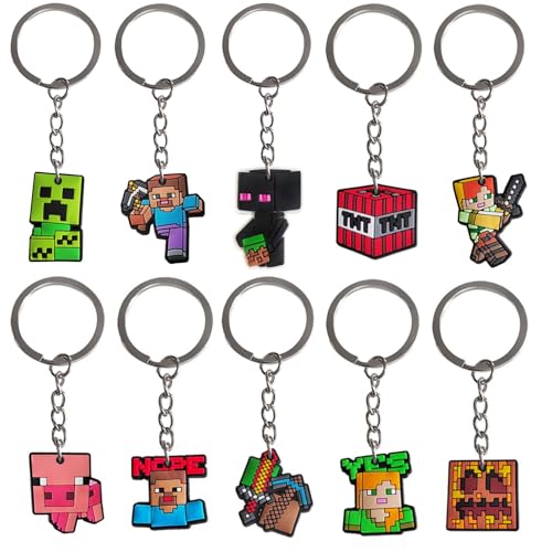 ZSYIULIA Gaming Party Bag Fillers 10 Pack Set, Ultimate Miner Keyrings Themed Birthday Gift Fillers for Kids Boys Goodie Bags Decorations