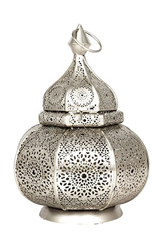Orientalische Laterne aus Metall Ziva Silber 30cm | orientalisches Marokkanisches Windlicht Gartenwindlicht… – Bild 3